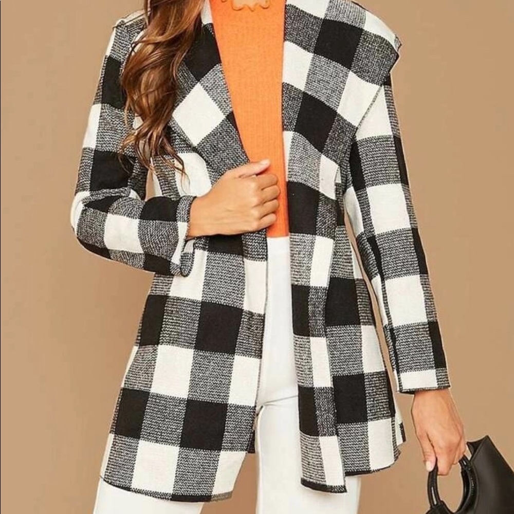 Self Belted Buffalo Plaid Coat